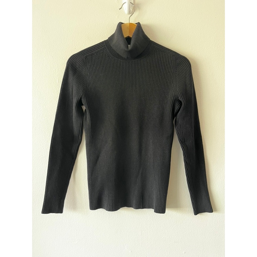Everlane Ribbed Knit Turtleneck Sweater Wool Blend Black size large - Picture 2 of 12